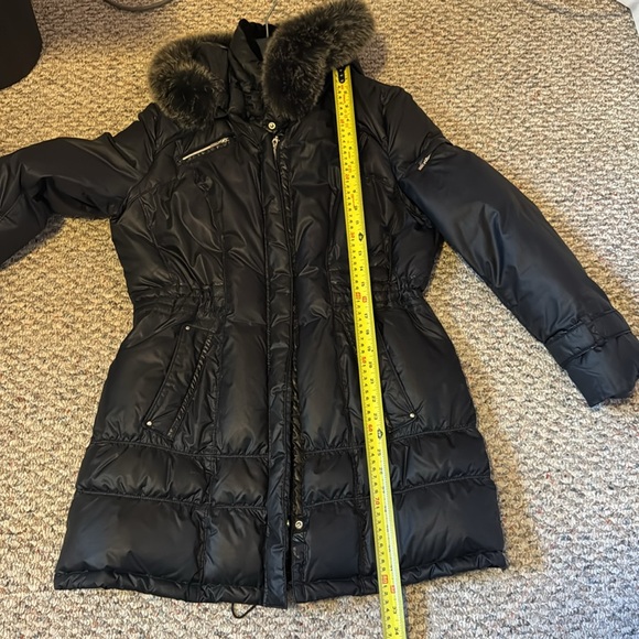 COLE HAAN Quilted Fox Fur Trim Hooded Down Puffer Coat Size Large - Picture 11 of 12